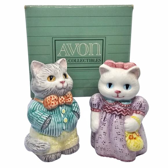 Country Purr-fection Cat Kitten Salt & Pepper Set Avon Vintage 1992 New in Box - Picture 1 of 12